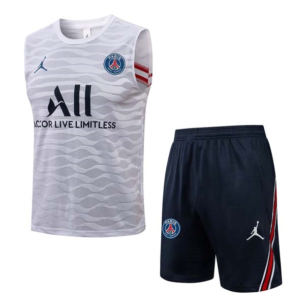 Trikot Paris Saint Germain Ärmellos Anzüge 2022 Weiß Schwarz Günstige Fußballtrikots